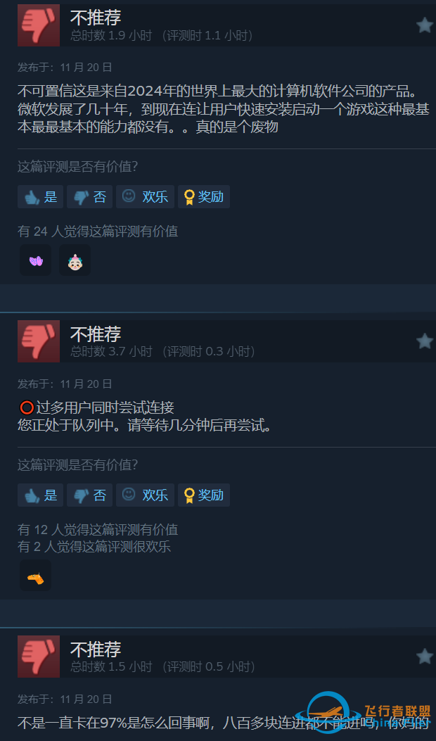 《微軟模擬飛行2024》差評如潮 好評率僅17%-9911